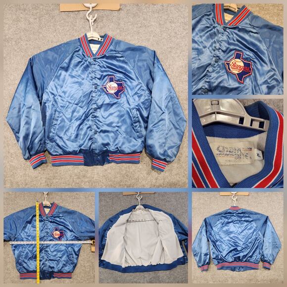 VTG 80s Texas Rangers Chalk Line Mens XL MLB Baseball Satin Bomber Jacket - Picture 1 of 16